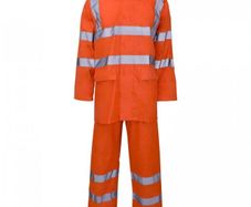 Hi Vis Orange Waterproof Professional Work Rain Suit - Jacket + Over Trousers X-Large Size