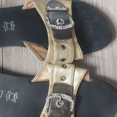 Genuine leather sandals with rhinestones size 35