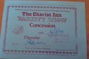 memorabilia ticket Chariot Inn 1978