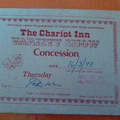 memorabilia ticket Chariot Inn 1978