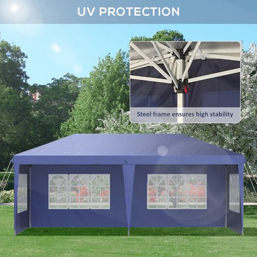 3 x 6m Pop Up Gazebo, Height Adjustable Marquee Party Tent with Sidewalls and Storage Bag