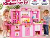 Kids 3 in 1 Play Kitchen Set with Lights, Steam Effects and 74 Accessories