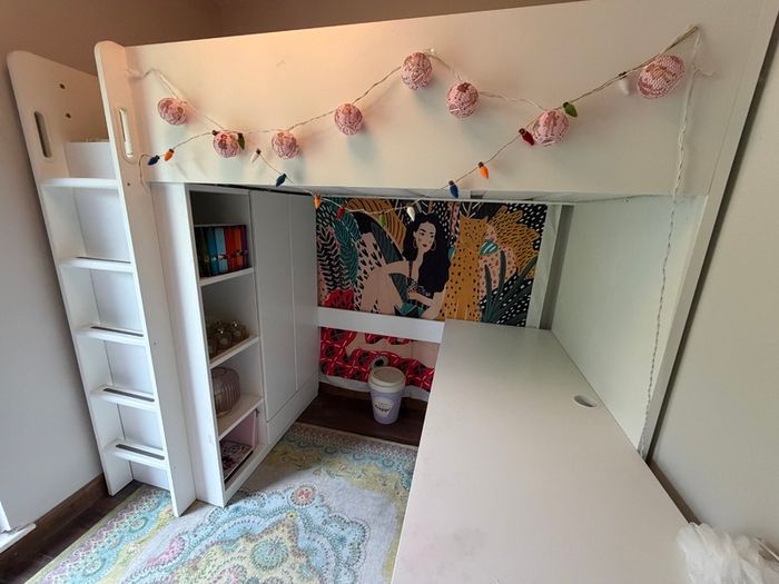 IKEA High Sleeper Bed with Desk, Wardrobe & Storage