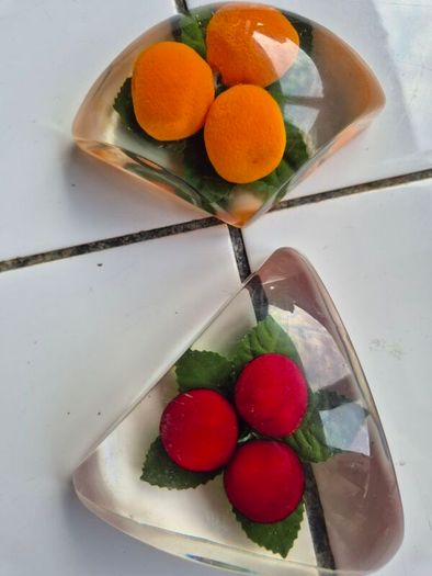 Paperweights x2 Vintage Midcentury Lucite fryit paperweights