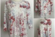 M&amp;S Ivory red &amp; blue floral peasant style top 3/4 sleeve size 20 includes postage