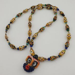 Vintage Venetian Style tiny Dotted & Old Face Glass Beads Necklace