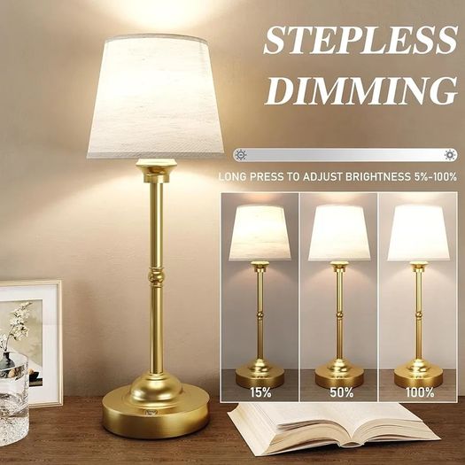 2 Pack Cordless Table Lamps, Fabric Desk Lamp with Stepless Dimming & 3 Colour Temperatures, 6000mAh USB-C Rechargeable Battery, Touch Control Night Light for Bedroom, Desk, Cafe