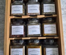Spice rack with labelled jars