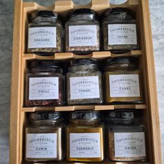Spice rack with labelled jars