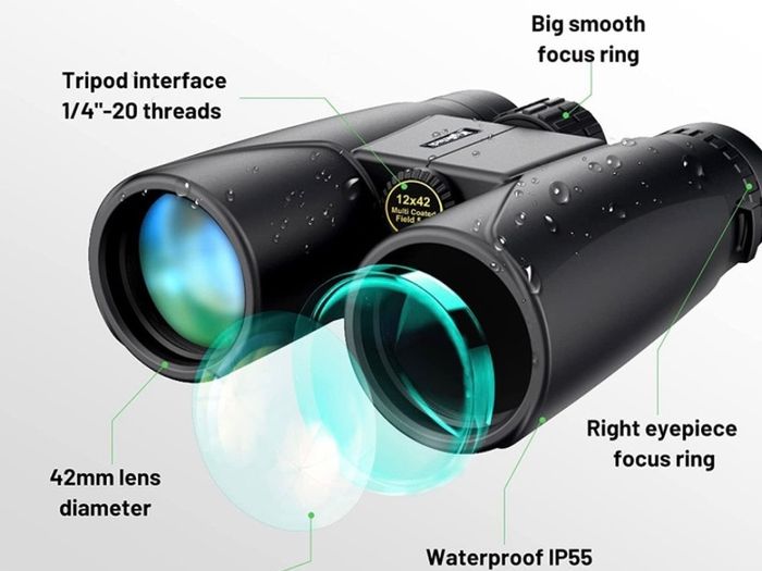 12x42 Binocular for Adults with BAK4 Prism, FMC Lens, Fogproof & Waterproof Great for Bird Watching Travel Stargazing Hunting Concerts Smartphone Adapter Included (FREE POSTAGE)