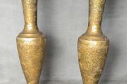 Pair Of Vintage Hand Engraved Brass Vases For Sale