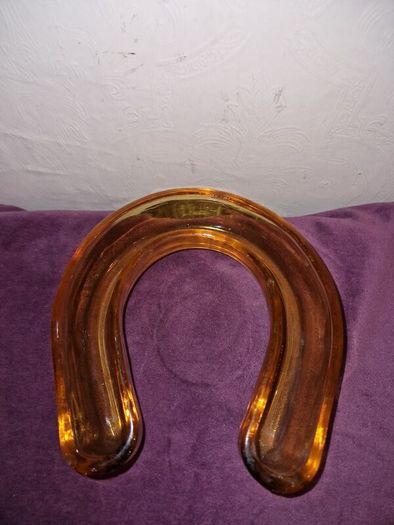 Vintage amber glass horseshoe posy vase