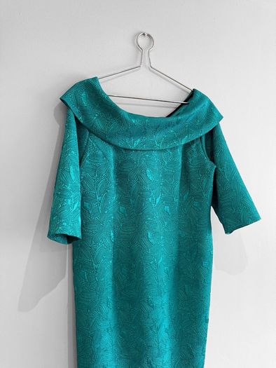 Pre Owned Coco Doll Teal Jacquard Off-The-Shoulder Cocktail Dress