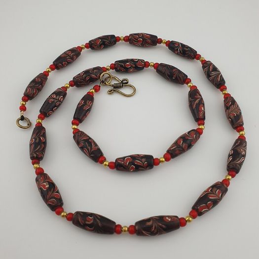 Antique Venetian Style Tiny Floral& Venetian Whiteheart Glass Beads Necklace