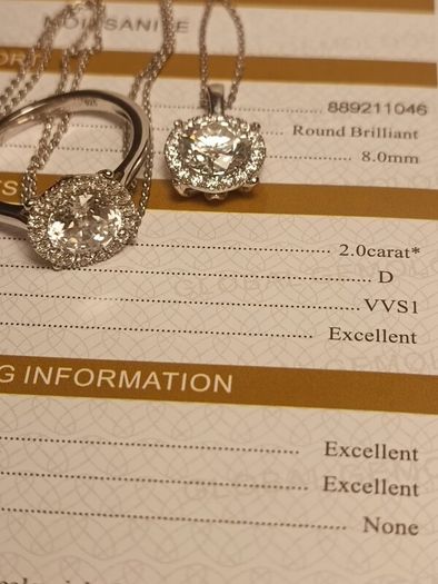High quality 2 Ct + 2Ct Moissanite Solitaire Ring and Pendant Set.
