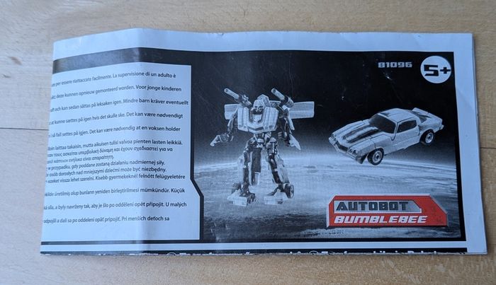 Vintage original Transformers instructions for Autobot Bumblebee 2007