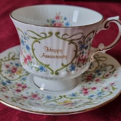 Rare Elizabethan Staffordshire Fine Bone China July Flower Of The Month Tea Cup And Saucer Made in England