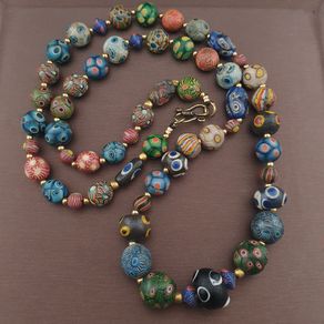 Antique Gabri Thousand Eyes Glass Beads Necklace 26 inches