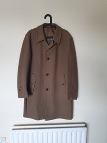 odermark overcoat 100% virgin wool size large ptp 22" dark sand like new