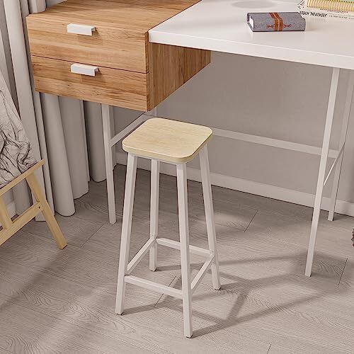 Bar Stools Square Base Set of 2, Tall Breakfast Bar Stools with Footrest for Kitchen, Industrial Style, for Dining Room, Party Room, 29.5 x 29.5 x 70CM
