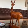 Tall Wooden Teak Gazelle Figurine Antelope Art Carving Image 4