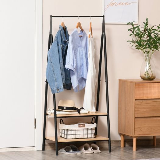 2-Tier Garment Rack Storage Shelves Metal Coat Clothes Stand Shoes Storage Organisation shelves Open Wardrobe Freestanding Tidy Rail 64 x 42.5 x 149 cm (FREE POSTAGE)