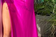 Stunning cerise satin debs dress, corset style. Size 8