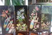 Vintage mid century minature lacquer chinoiserie folding screen