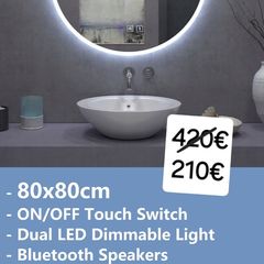 LED Bathroom Mirror Antifog Bluetooth Speakers