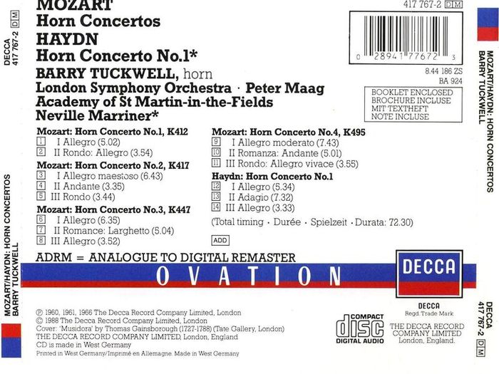 Free Postage! Mozart. Horn Concertos 1-4. CD.