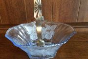 Art Deco Large Blue Glass Basket with Chrome handle