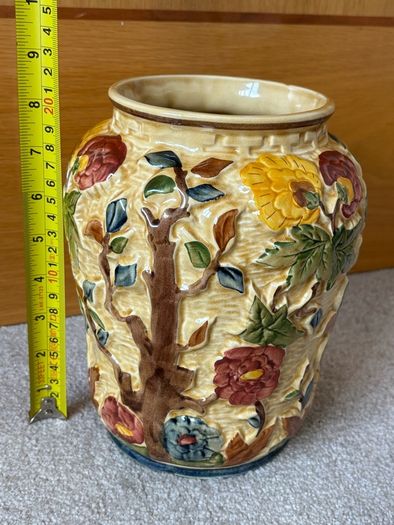 Vintage HJ Wood Staffordshire "Indian Tree" Handpainted Raised Floral Vase