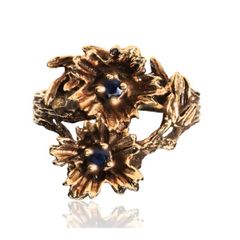 Vintage 9ct gold sapphire flower cluster ring - size M