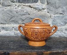 Handcrafted Wooden Vase, Carved Grape Motif
