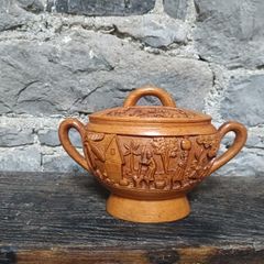 Handcrafted Wooden Vase, Carved Grape Motif