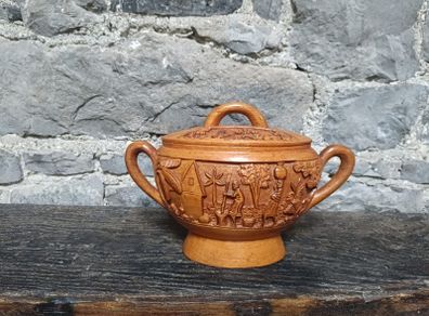 Handcrafted Wooden Vase, Carved Grape Motif