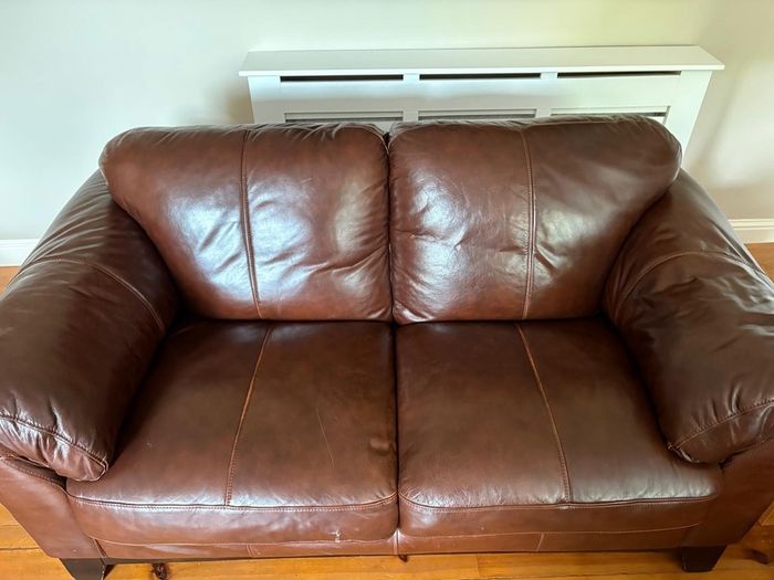 Brown leather sofa set - 3 seater,2 seater and armchair.