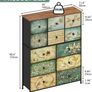 Fabric Chest of Drawers, Vintage 12 Drawer Tall Dresser with Floral Print, Rustic Boho Style Dresser Storage Cabinet for Bedroom, Hallway, Living Room Image 3
