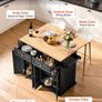 Black Kitchen Island Cart with Wooden Top, 4-Door Storage Cabinet, Drawers & Wheels Image 4