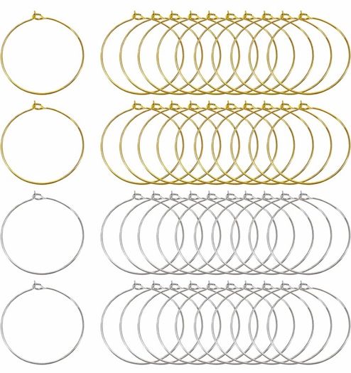 200pcs Wine Glass Charm Rings Silver Tone and Golden Earring Beading Hoop 25mm for Craft Making Party Favor (FREE POSTAGE)
