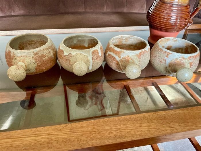 Rare Youghal Irish Studio Pottery Soup Bowls with Handles Japandi