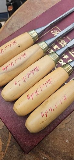 Robert Sorby gilt edge chisel set, boxed