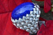 Vintage 1970s Large Lapis Lazuli 18ct White Gold Ring