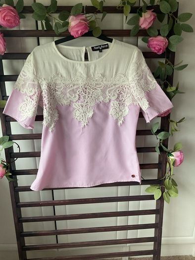 short sleeve pink & white top uk size 8 rant & rave brand