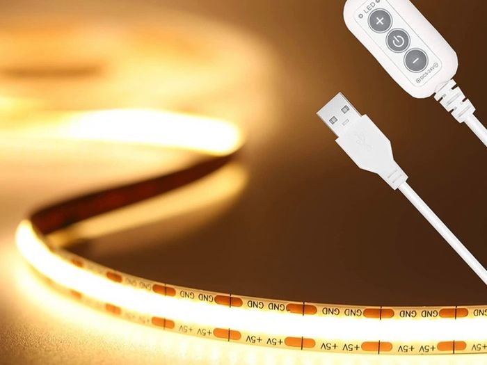 2M 5V COB LED Strip Light, 640LEDs Warm White 3000K Dimmable LED Tape CRI85+ Flexible Tape Light for TV Monitor Backlight, Mirror, Cabinet, Wardrobe, Home DIY Lighting (FREE POSTAGE)