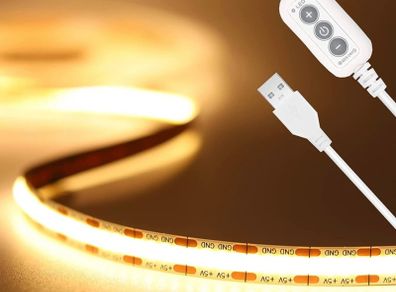 2M 5V COB LED Strip Light, 640LEDs Warm White 3000K Dimmable LED Tape CRI85+ Flexible Tape Light for TV Monitor Backlight, Mirror, Cabinet, Wardrobe, Home DIY Lighting (FREE POSTAGE)