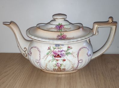Crown Ducal Ware peach & cream colour teapot with flowers pattern