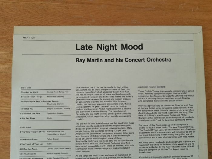 Ray Martin and his Concert Orchestra - In Late Night Mood. EMI/mfp Records. Album LP Record Vinyl. Jazz. Swing. Blues. Big Band.