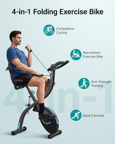 4 IN 1 Full-Body Exercise Bike Multifunctional Foldable Exercise Bike Exclusive APP for Customizable Plans, 16-Level Magnetic Resistance Folding Stationary Exercise Bike, 300lbs Capacity & Upgraded Comfort Seat Cushion