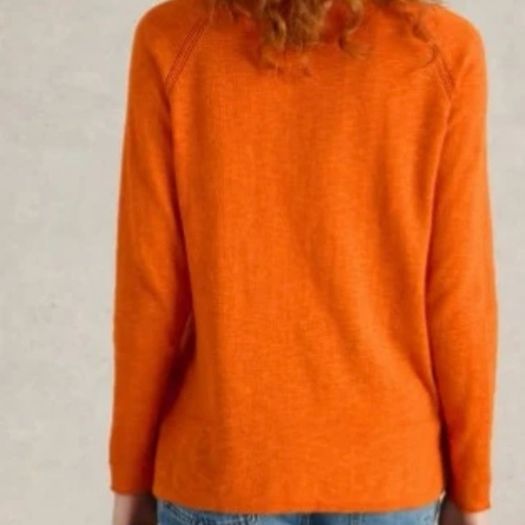 White Stuff Naria Organic Cotton Linen Blend VNeck Jumper / Sweater Vibrant Orange Size 16